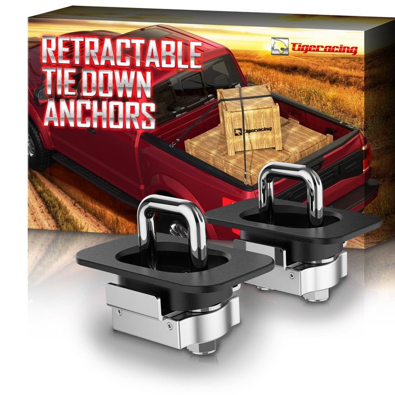 Tigeracing Tie Down Anchors Retractable Truck Bed Top Side D Ring Compatible with 2015-2026 F150 / 2017-2026 F250 F350 Super Duty / 2017-2026 Raptor - 3000 LBS Capacity of 2 - Image 1
